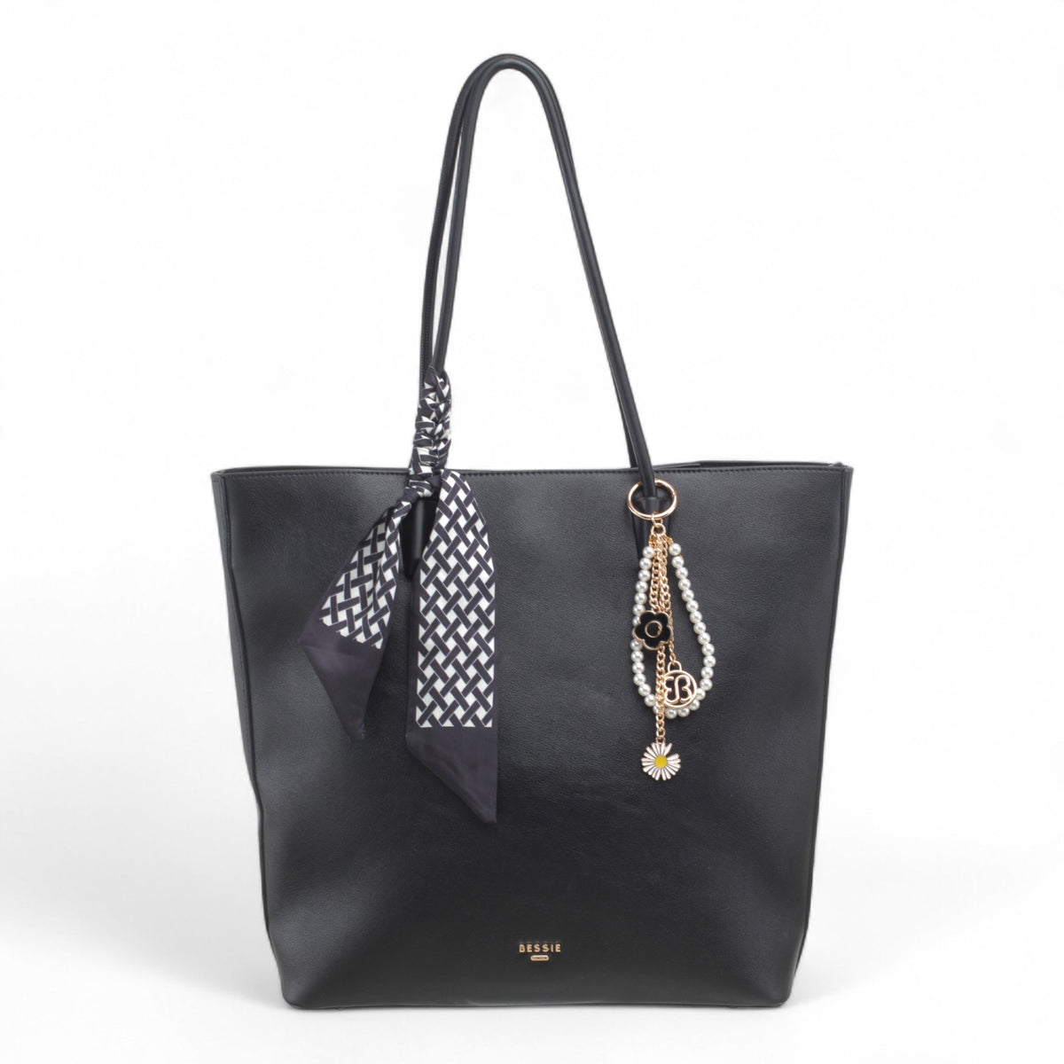 Bag Shack | Luggage, Bags, Handbags & Travel Accessories Bessie black faux leather tote bag with scarf and charm