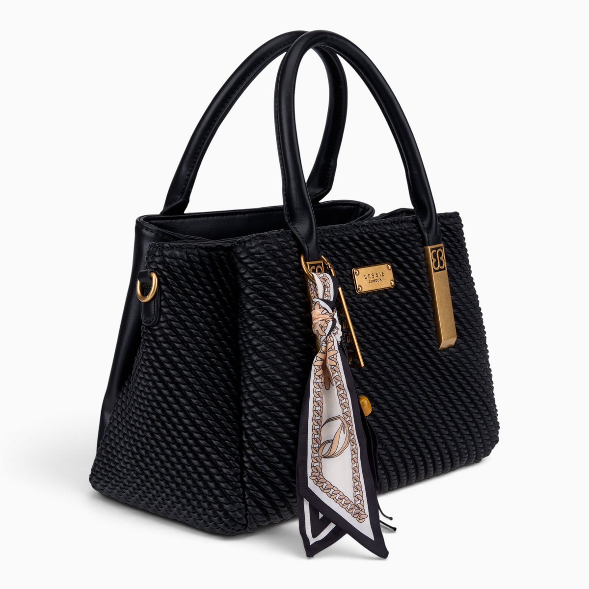 Bag Shack | Luggage, Bags, Handbags & Travel Accessories BESSIE LONDON black quilted tote with gold hardware and scarf