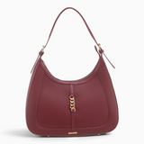 Bag Shack BESSIE burgundy textured faux leather hobo bag with gold-tone chain detail and shoulder strap