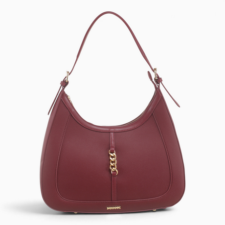 Wine hobo bag with a chain-link zip pull and gold-tone hardware