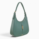 Bag Shack BESSIE green textured faux leather hobo bag with gold chain detail and shoulder strap