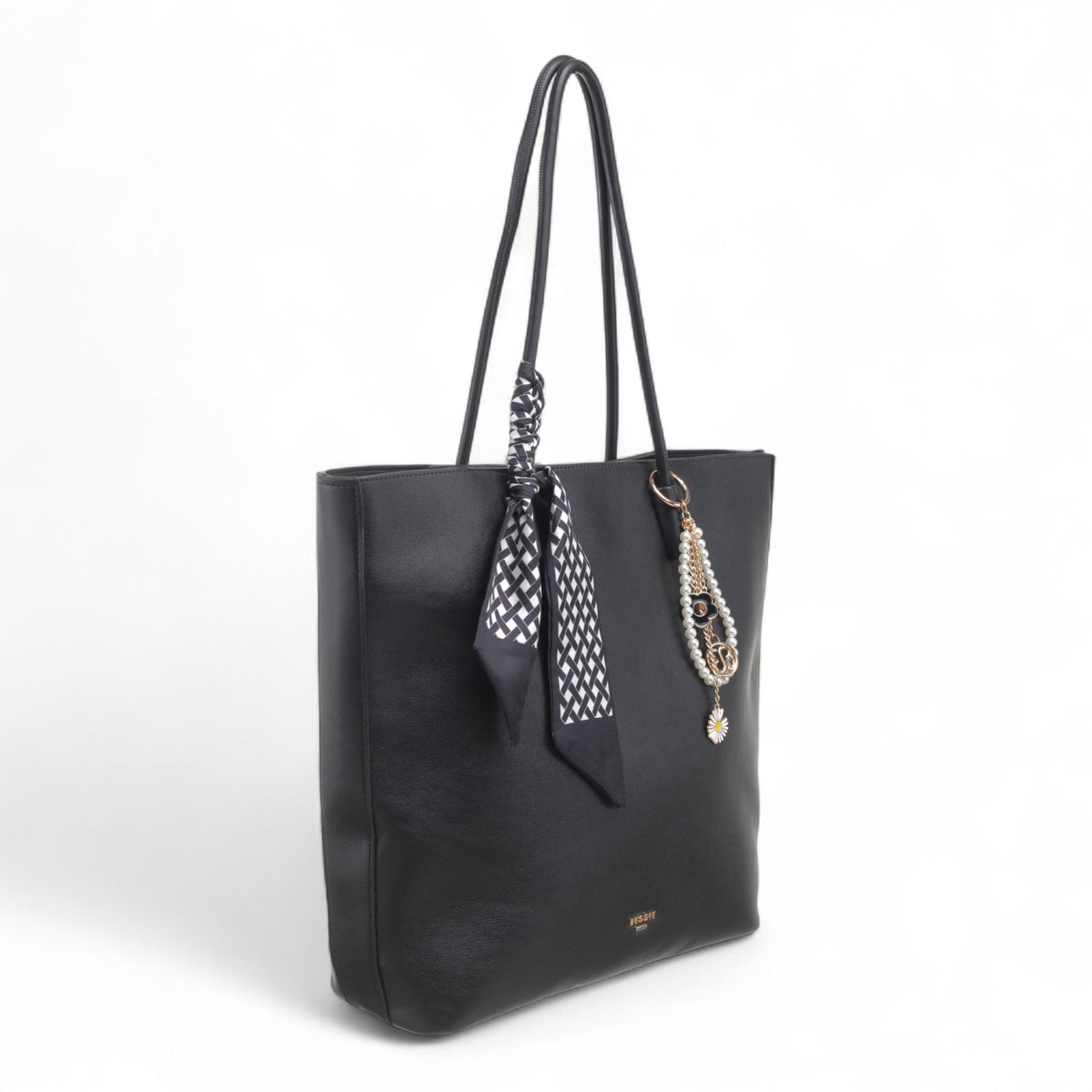 Bag Shack | Luggage, Bags, Handbags & Travel Accessories black faux leather tote bag with scarf and charm
