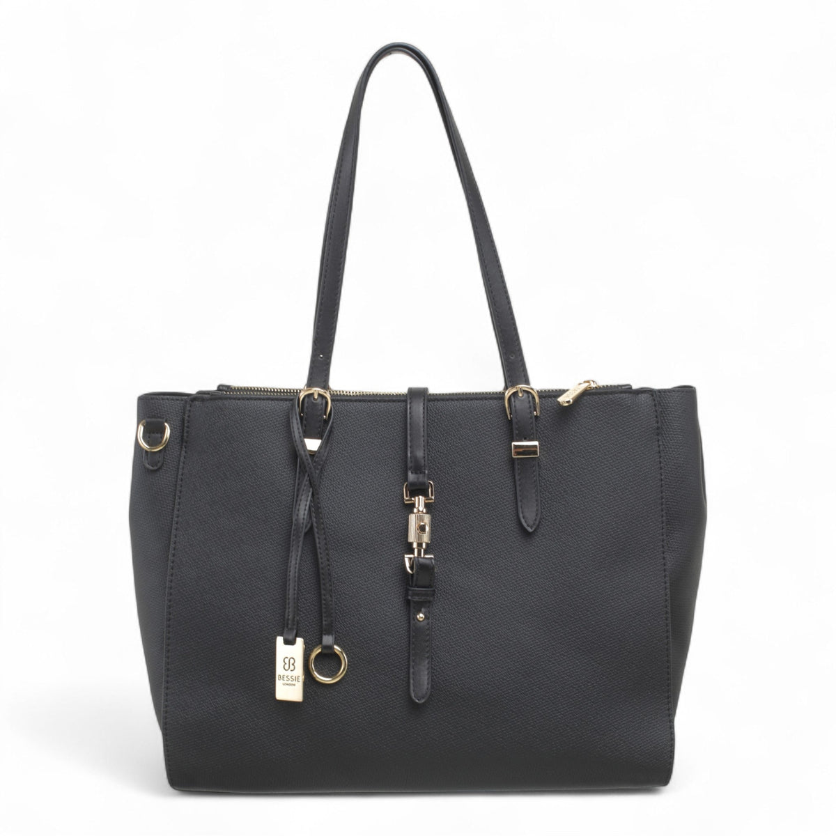 Bag Shack | Luggage, Bags, Handbags & Travel Accessories Bessie black faux leather tote with gold hardware and strap