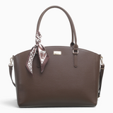 Bag Shack | Luggage, Bags, Handbags & Travel Accessories brown faux leather tote with scarf and gold hardware