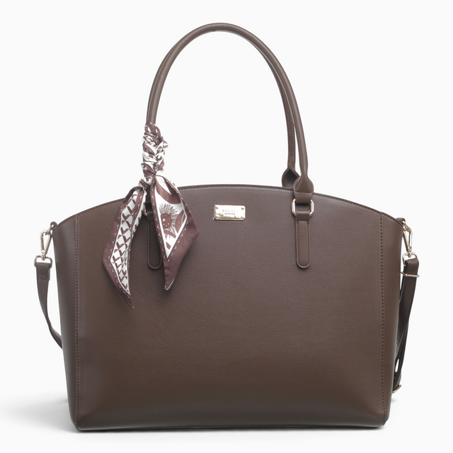 Bag Shack | Luggage, Bags, Handbags & Travel Accessories brown faux leather tote with scarf and gold hardware
