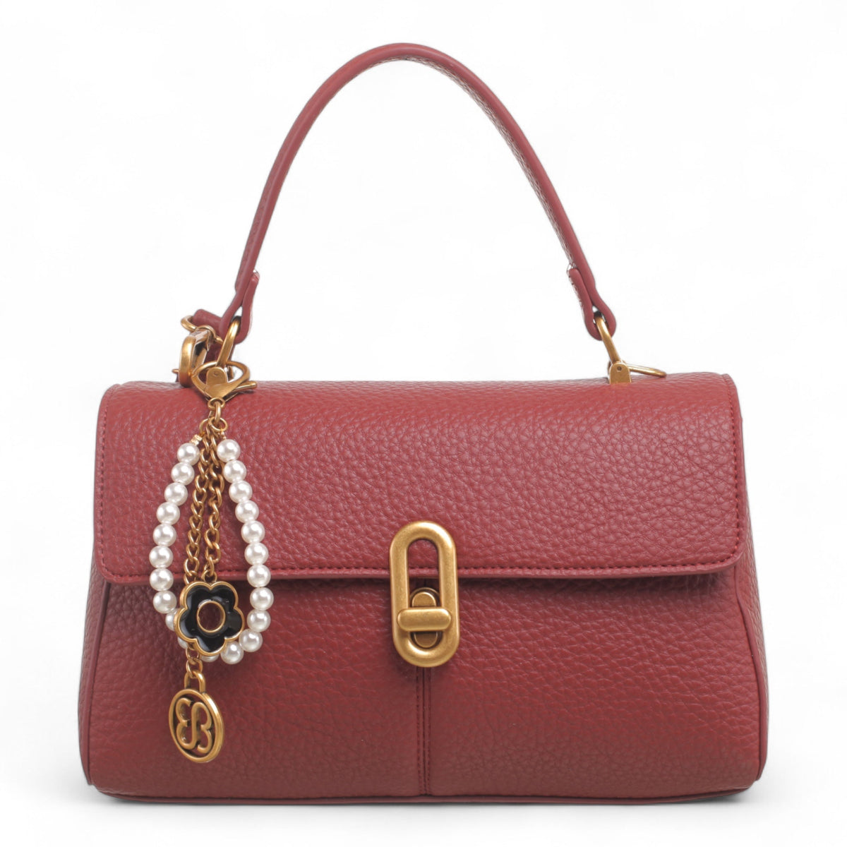 Bag Shack | Luggage, Bags, Handbags & Travel Accessories burgundy faux leather handbag with gold lock and pearl charm