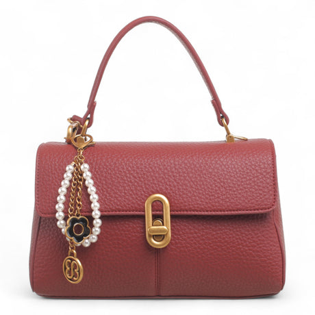 Bag Shack | Luggage, Bags, Handbags & Travel Accessories burgundy faux leather handbag with gold lock and pearl charm