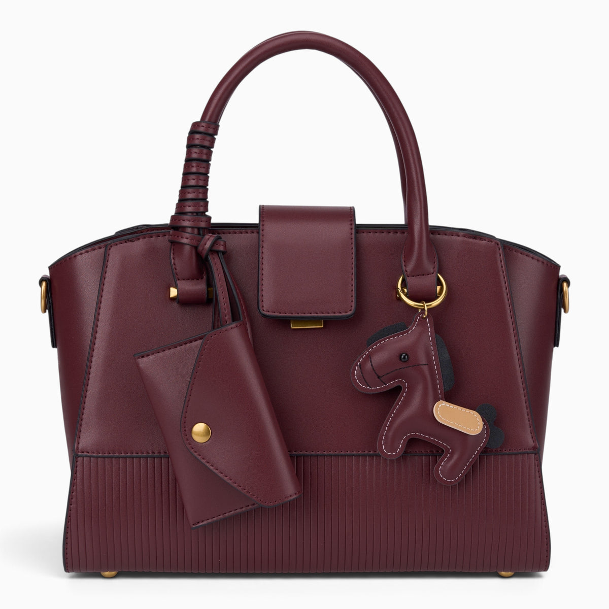 Bag Shack | Luggage, Bags, Handbags & Travel Accessories structured burgundy tote with horse charm and mini pouch