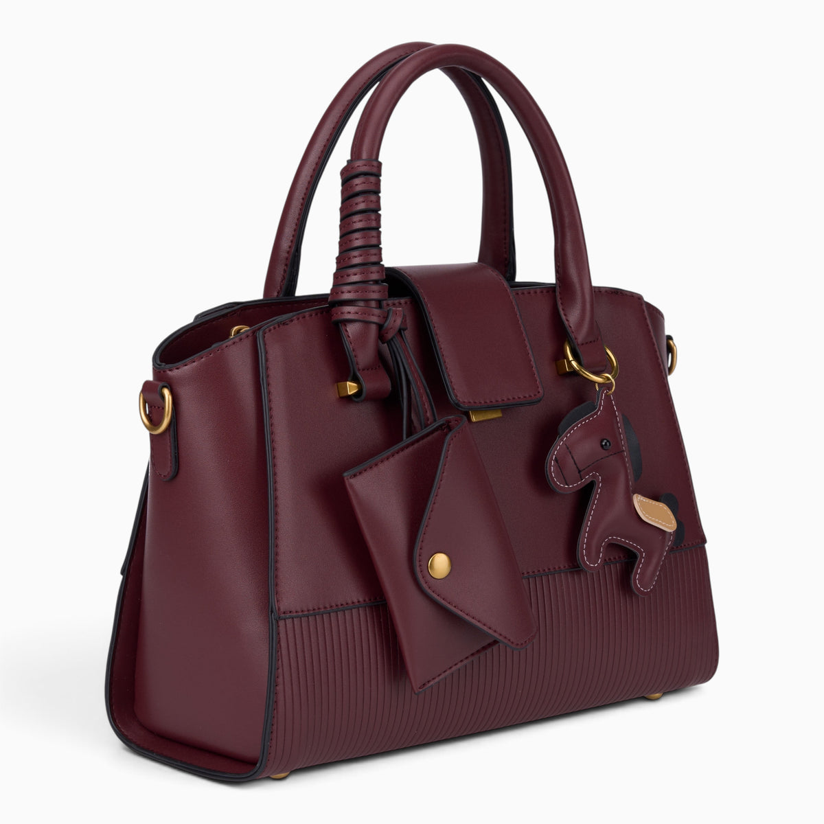 Bag Shack | Luggage, Bags, Handbags & Travel Accessories burgundy structured tote with horse charm and mini pouch