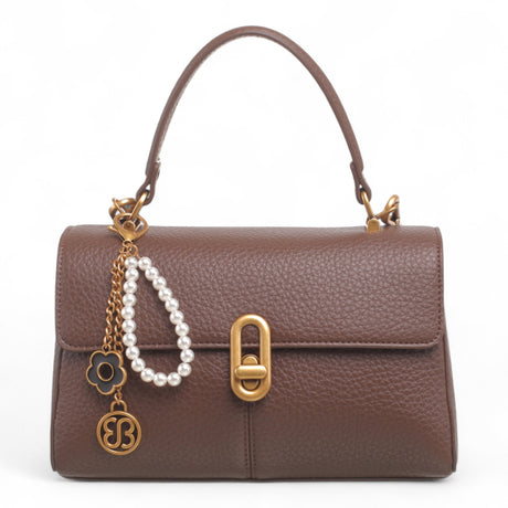 Bag Shack | Luggage, Bags, Handbags & Travel Accessories coffee faux leather handbag with gold lock and pearl charm