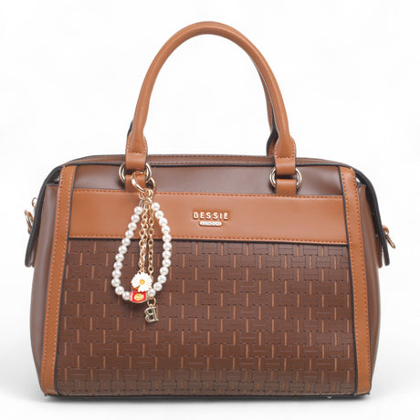Bag Shack | Luggage, Bags, Handbags & Travel Accessories Bessie coffee brown woven panel handbag with pearl charm