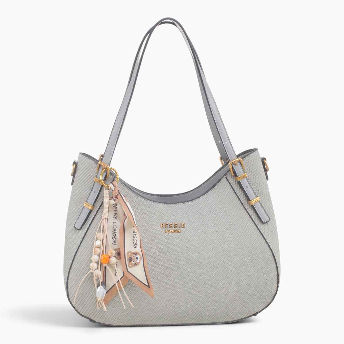 Bag Shack | Luggage, Bags, Handbags & Travel Accessories grey textured hobo bag with gold hardware and scarf charm