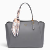 Bag Shack | Luggage, Bags, Handbags & Travel Accessories grey faux leather tote with a patterned silk-feel scarf