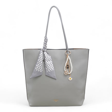 Bag Shack | Luggage, Bags, Handbags & Travel Accessories grey faux leather tote bag with scarf and pearl charm