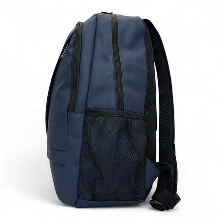 Bag Shack | Luggage, Bags, Handbags & Travel Accessories navy rubber-coated 27L laptop backpack with side mesh pocket.