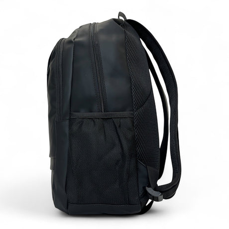 Bag Shack | Luggage, Bags, Handbags & Travel Accessories black rubber-coated 27L laptop backpack with mesh side pocket.