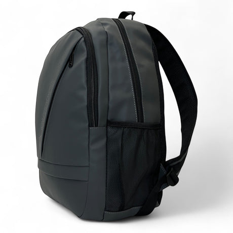 Bag Shack | Luggage, Bags, Handbags & Travel Accessories rubber-coated grey laptop backpack with side mesh pockets.