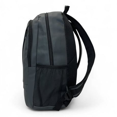 Bag Shack | Luggage, Bags, Handbags & Travel Accessories rubber-coated grey laptop backpack with mesh side pockets.