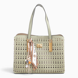 Bag Shack | Luggage, Bags, Handbags & Travel Accessories sage green laser-cut tote with gold hardware and scarf charm