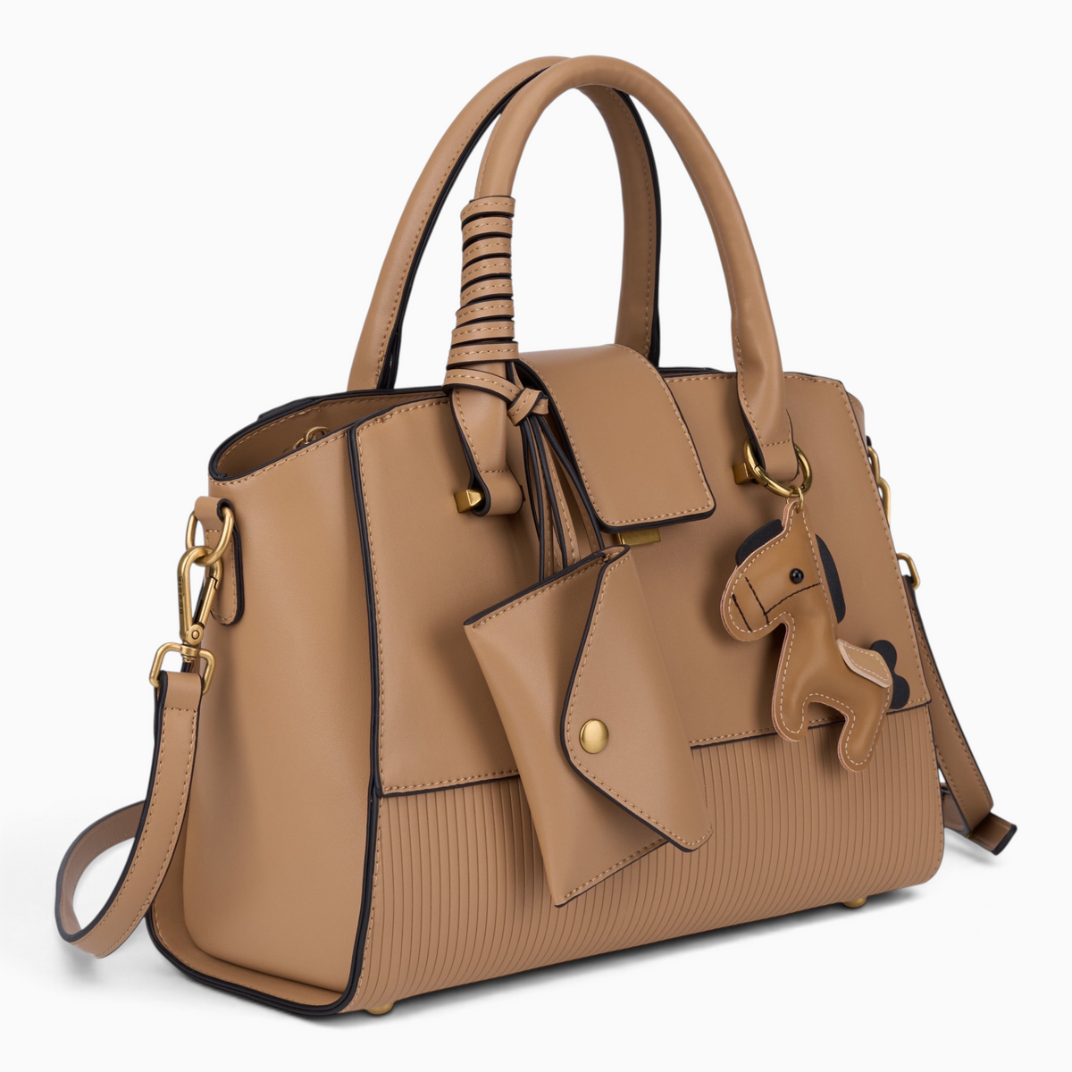 Bag Shack | Luggage, Bags, Handbags & Travel Accessories structured tan tote with ribbed texture and horse charm