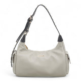 Bessie Stellar Edge Shoulder Bag in light grey with studded strap – front view